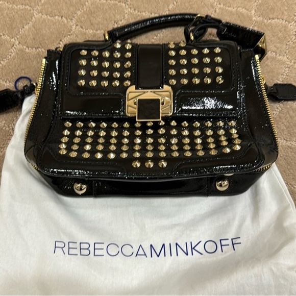 Rebecca Minkoff Gold Studded Black Patent Leather Bag, NWOT - Picture 2 of 5